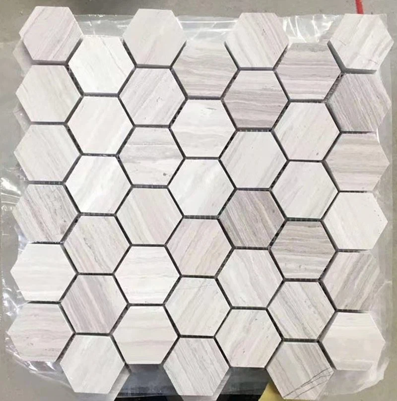 Træ hvid marmor mosaik sekskant