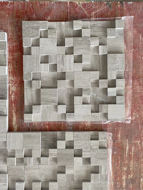 Split Wooden White Marble Mosaic