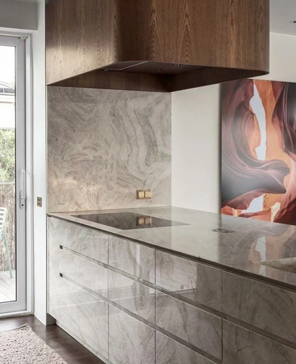 Taj Mahal Polished Quartzite Kitchen